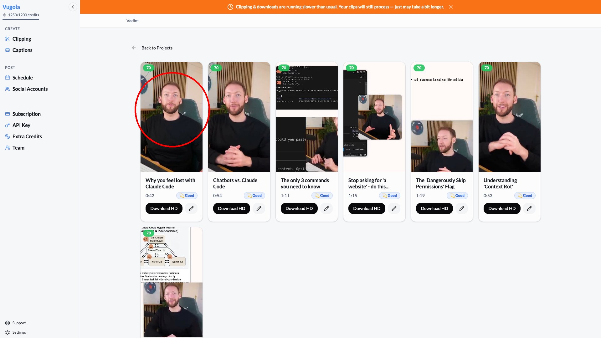 Reviewing AI-generated clips ranked by viral potential in Vugola